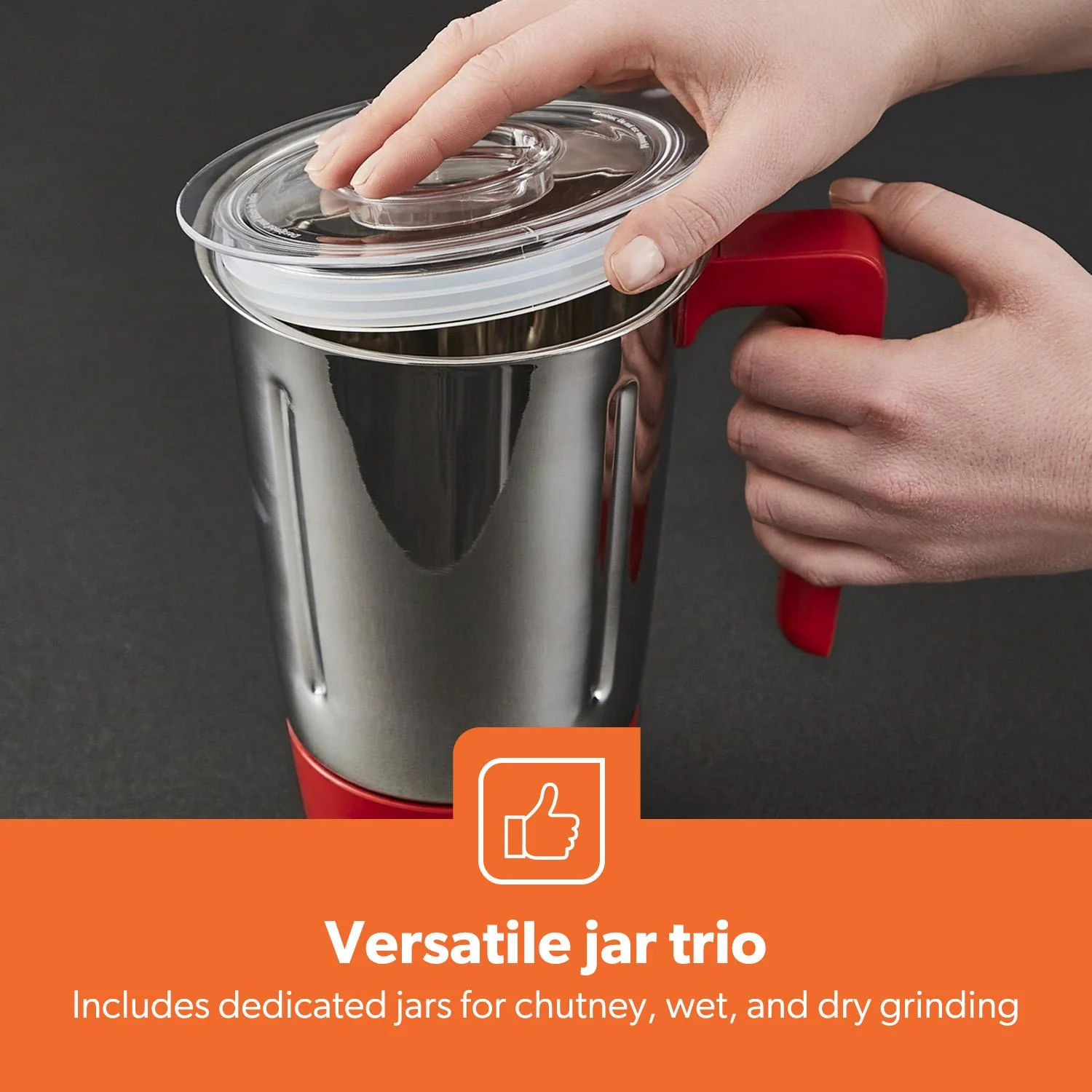 Red 750W Wet and Dry 3-In-1 Mixer Grinder With Stainless Steel Jars - Image 10