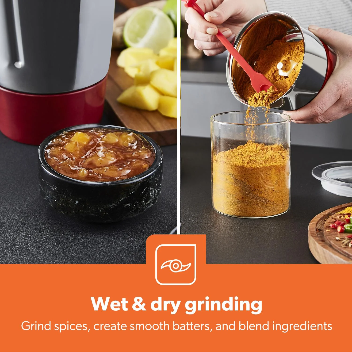 Red 750W Wet and Dry 3-In-1 Mixer Grinder With Stainless Steel Jars - Image 3