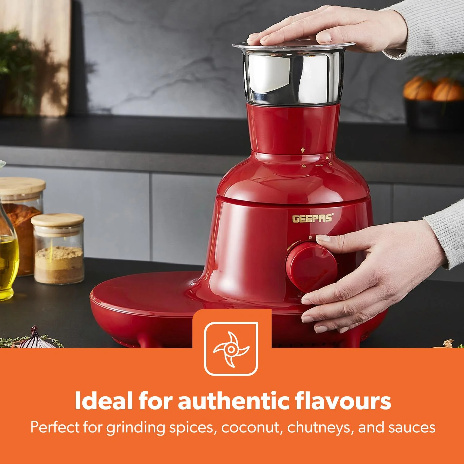 Red 750W Wet and Dry 3-In-1 Mixer Grinder With Stainless Steel Jars - Image 8