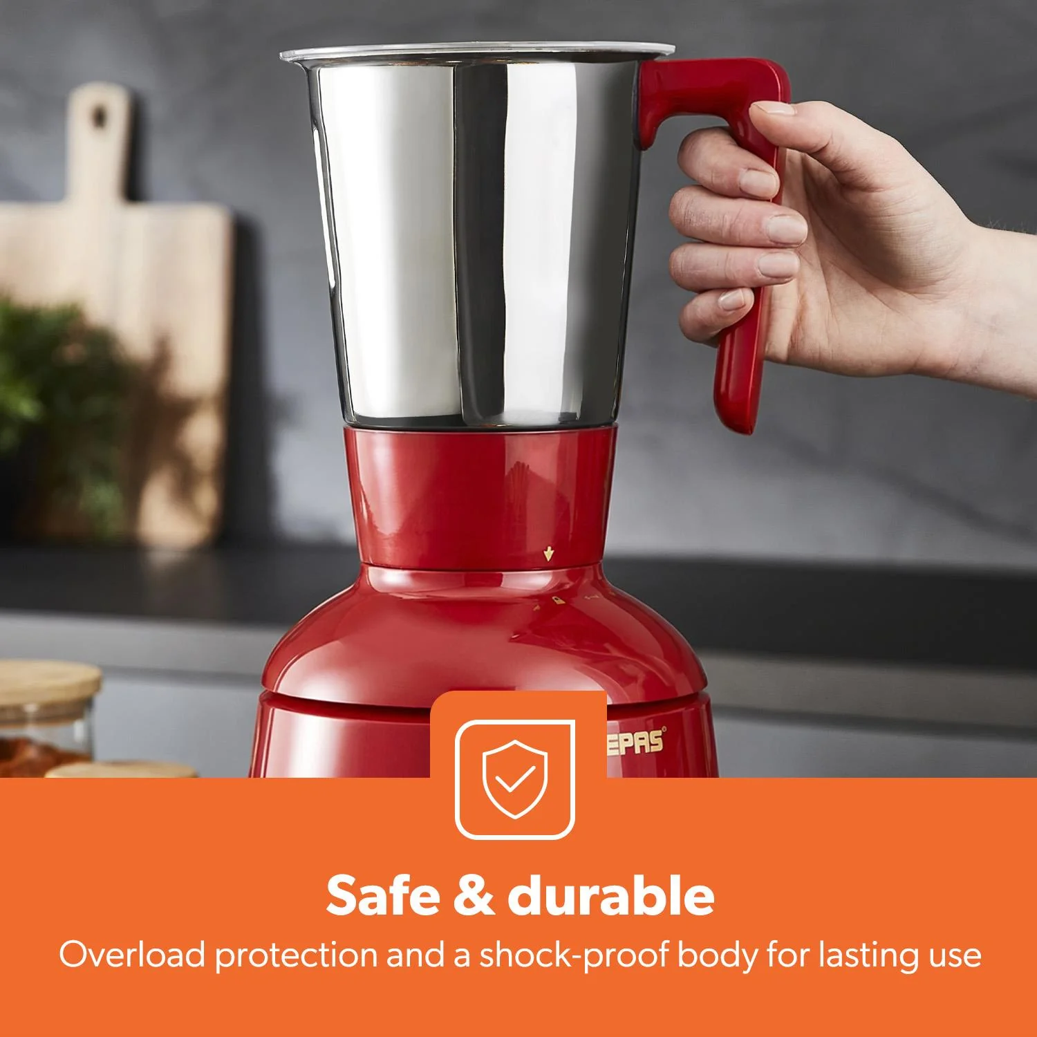Red 750W Wet and Dry 3-In-1 Mixer Grinder With Stainless Steel Jars - Image 9