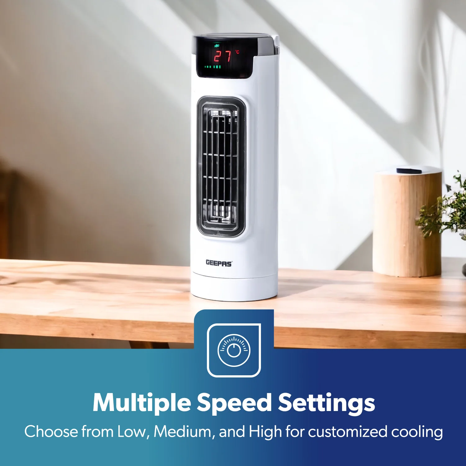 30W Three-Speed Mini Tower Fan With Remote Control - Image 3