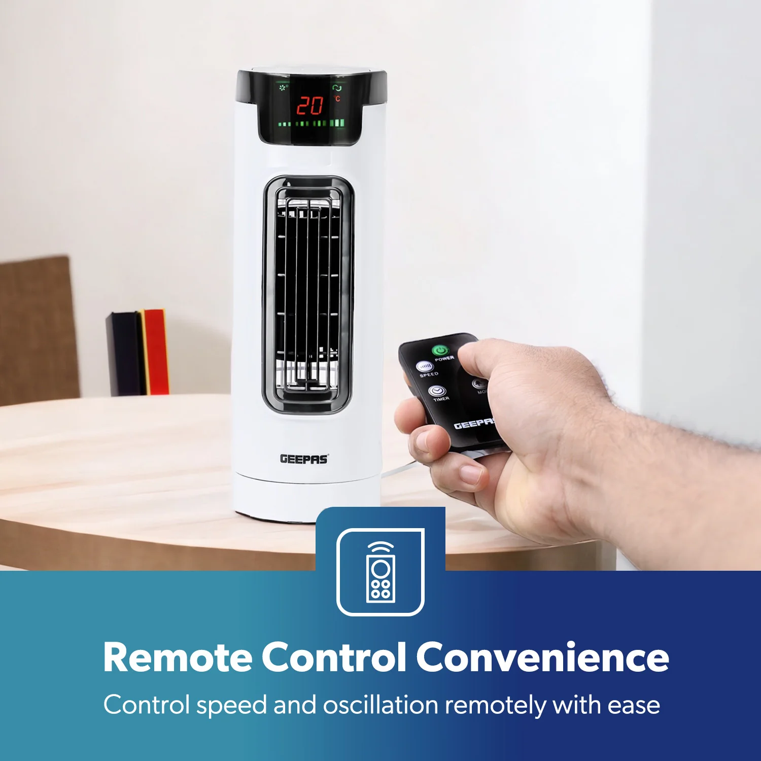 30W Three-Speed Mini Tower Fan With Remote Control - Image 5