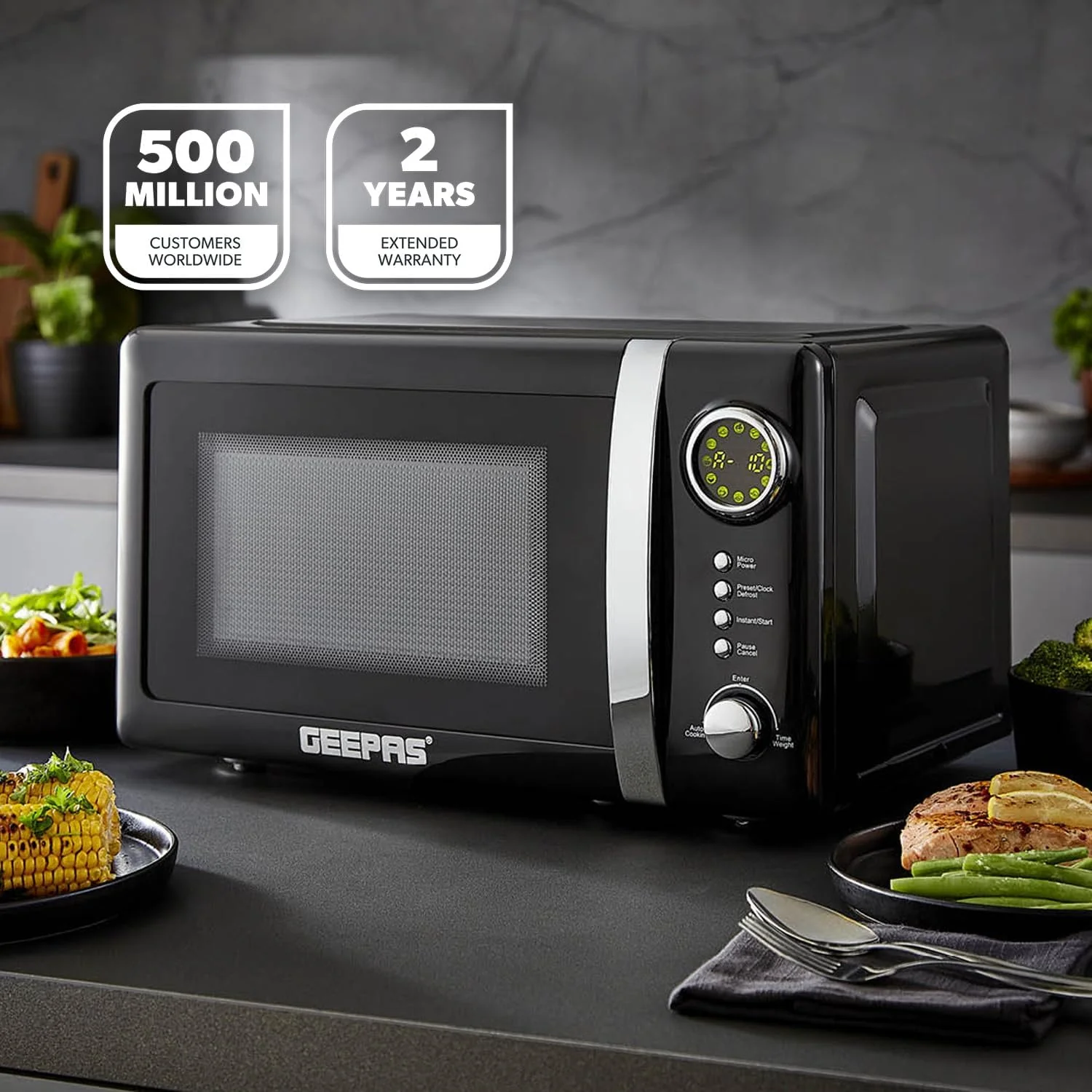 Retrovive Black 1.7L Electric Kettle, 4-Slice Toaster & 20L Digital Microwave - Image 2