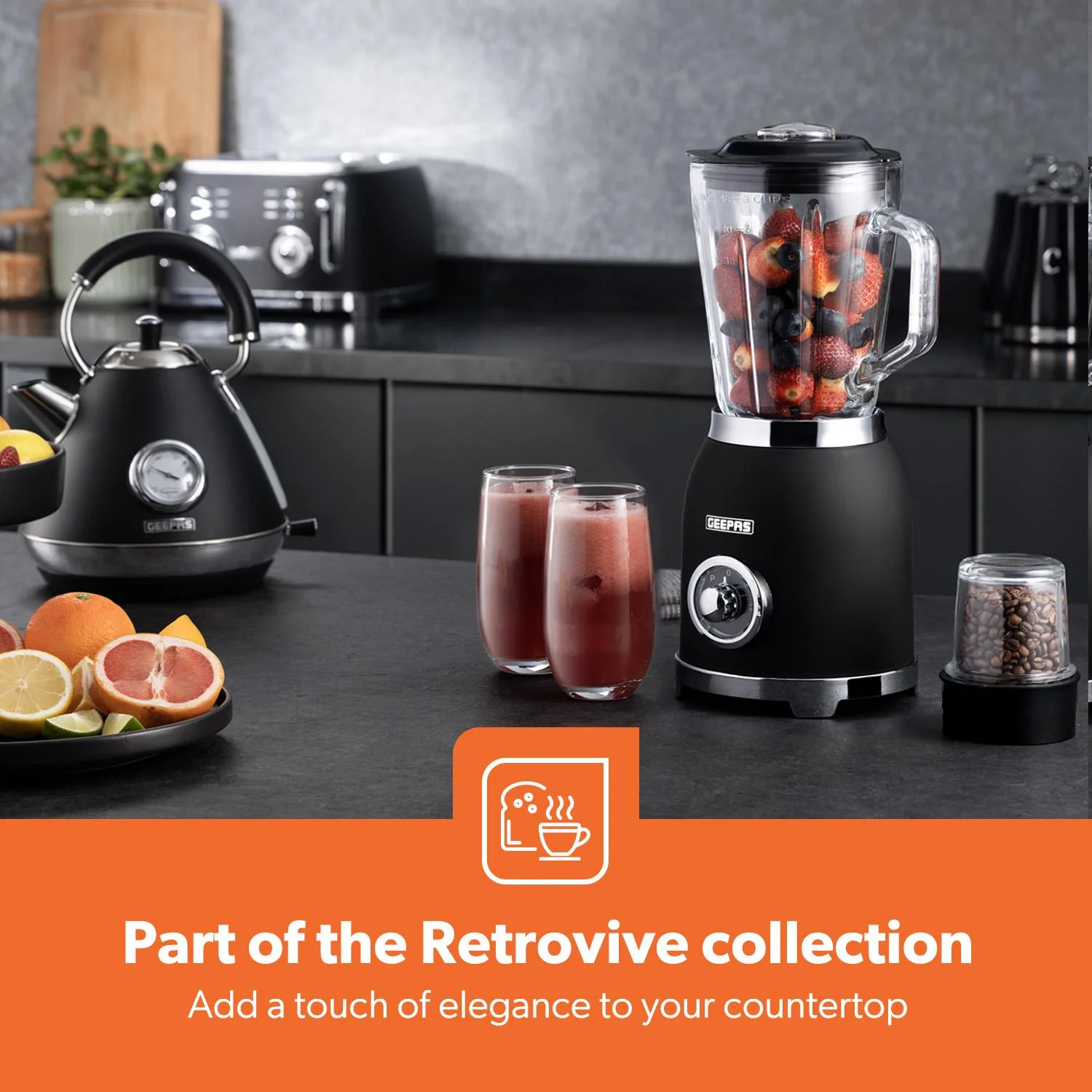 Retrovive Black 2-In-1 Jug Blender With 1.5L Glass Jug 800W - Image 3