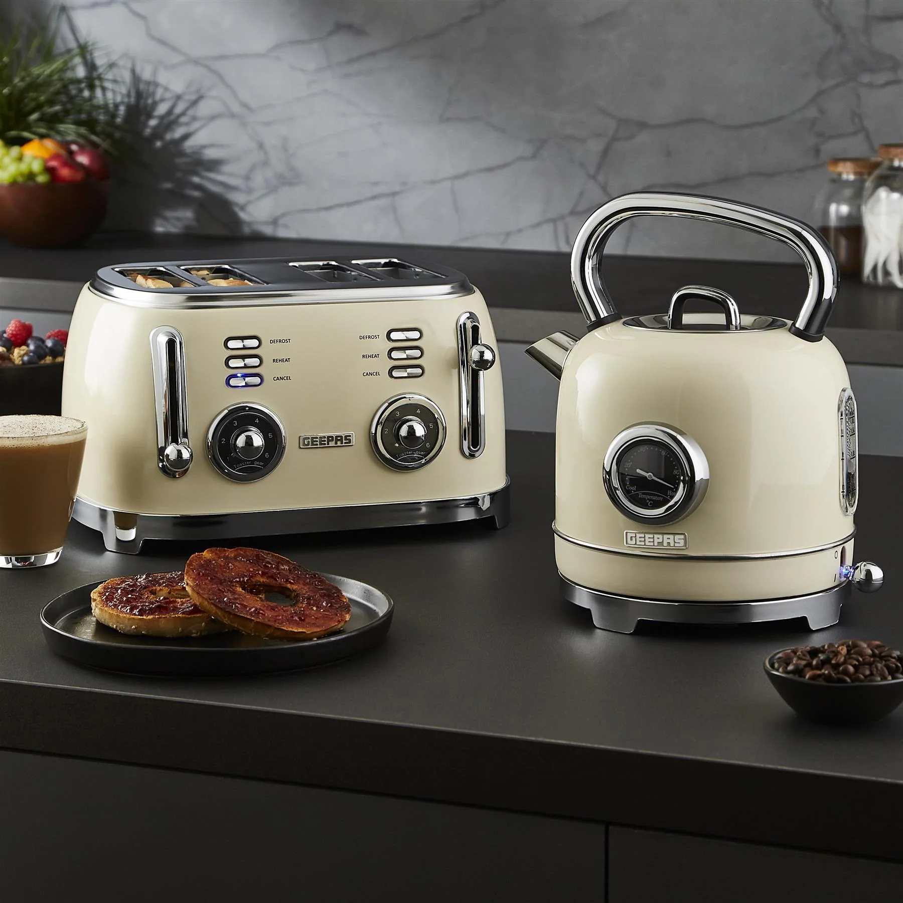 Retrovive Cream 1.8L Kettle, 4-Slice Bread Toaster & 20L Microwave Oven - Image 2