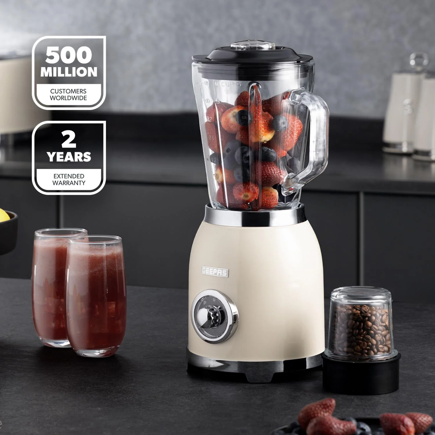 Retrovive Cream 2-In-1 Food Jug Blender With 1.5L Glass Jug - Image 2