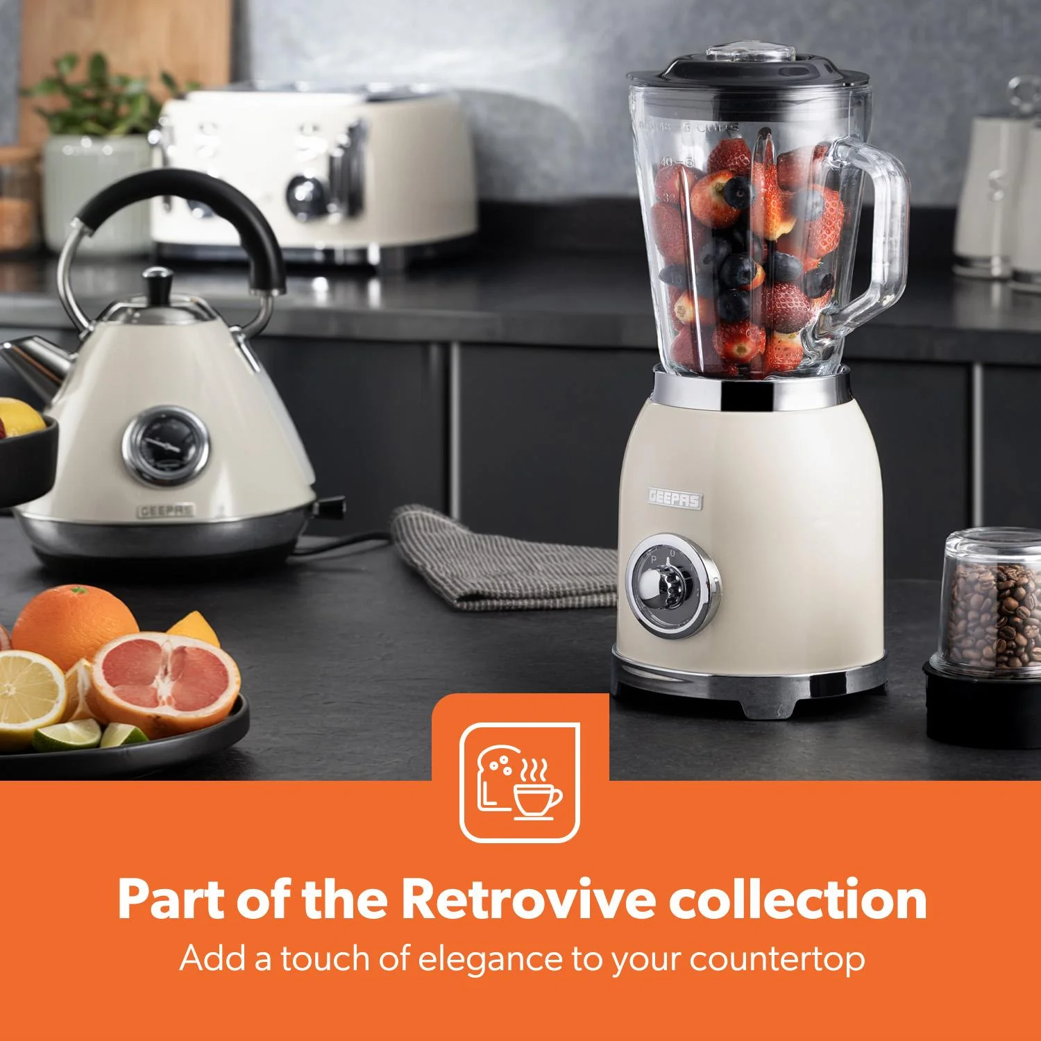 Retrovive Cream 2-In-1 Food Jug Blender With 1.5L Glass Jug - Image 3
