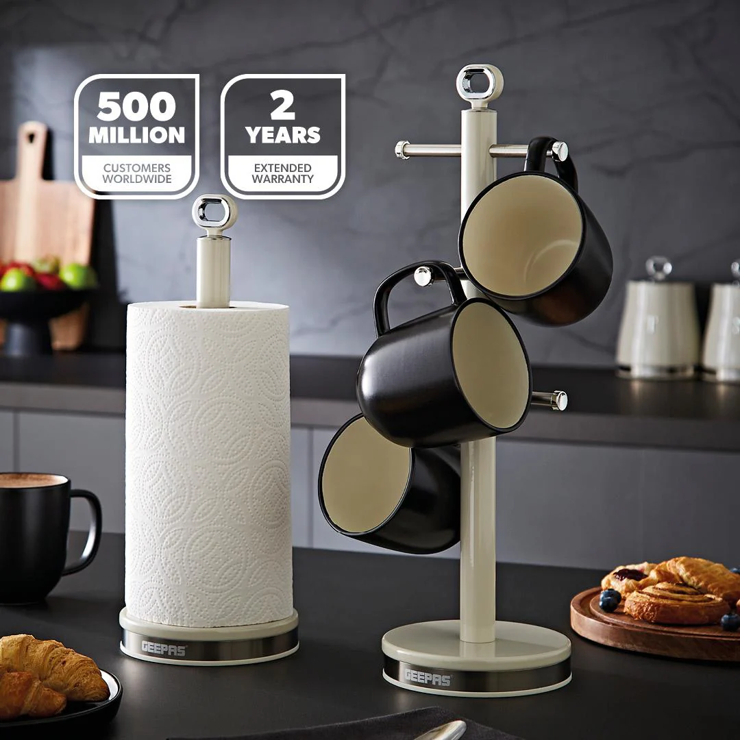 Retrovive Cream Mug Tree and Towel Pol Kitchen Counter Set - Image 2