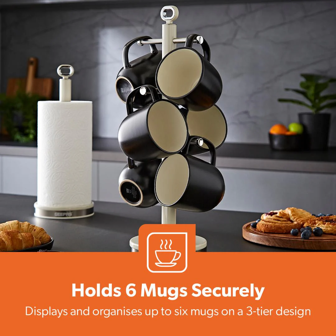 Retrovive Cream Mug Tree and Towel Pol Kitchen Counter Set - Image 4