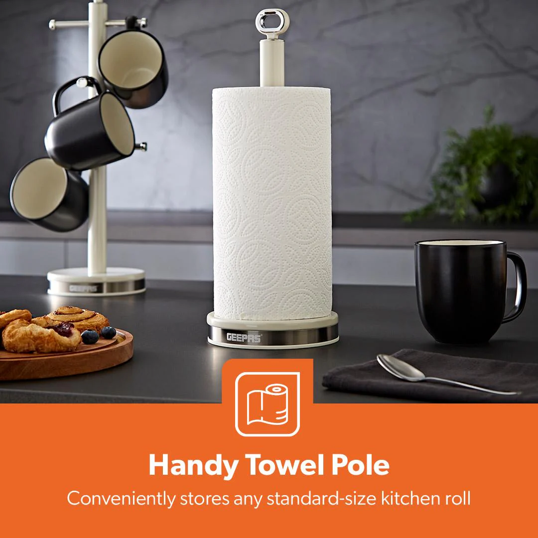 Retrovive Cream Mug Tree and Towel Pol Kitchen Counter Set - Image 5