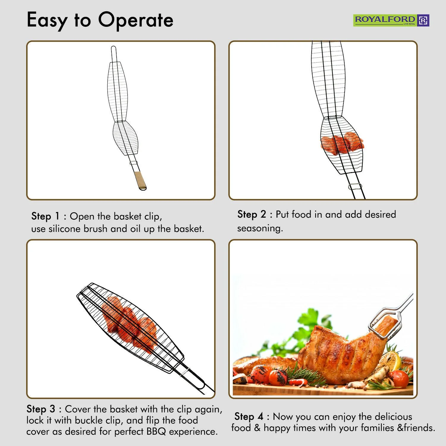 Royalford Portable Folding Barbeque Grilling Basket - Image 3