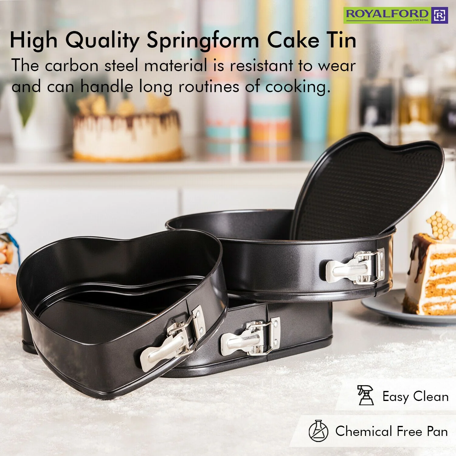 Premium Non-Stick Spring Form Cake Tins Set | Royalford - Image 3