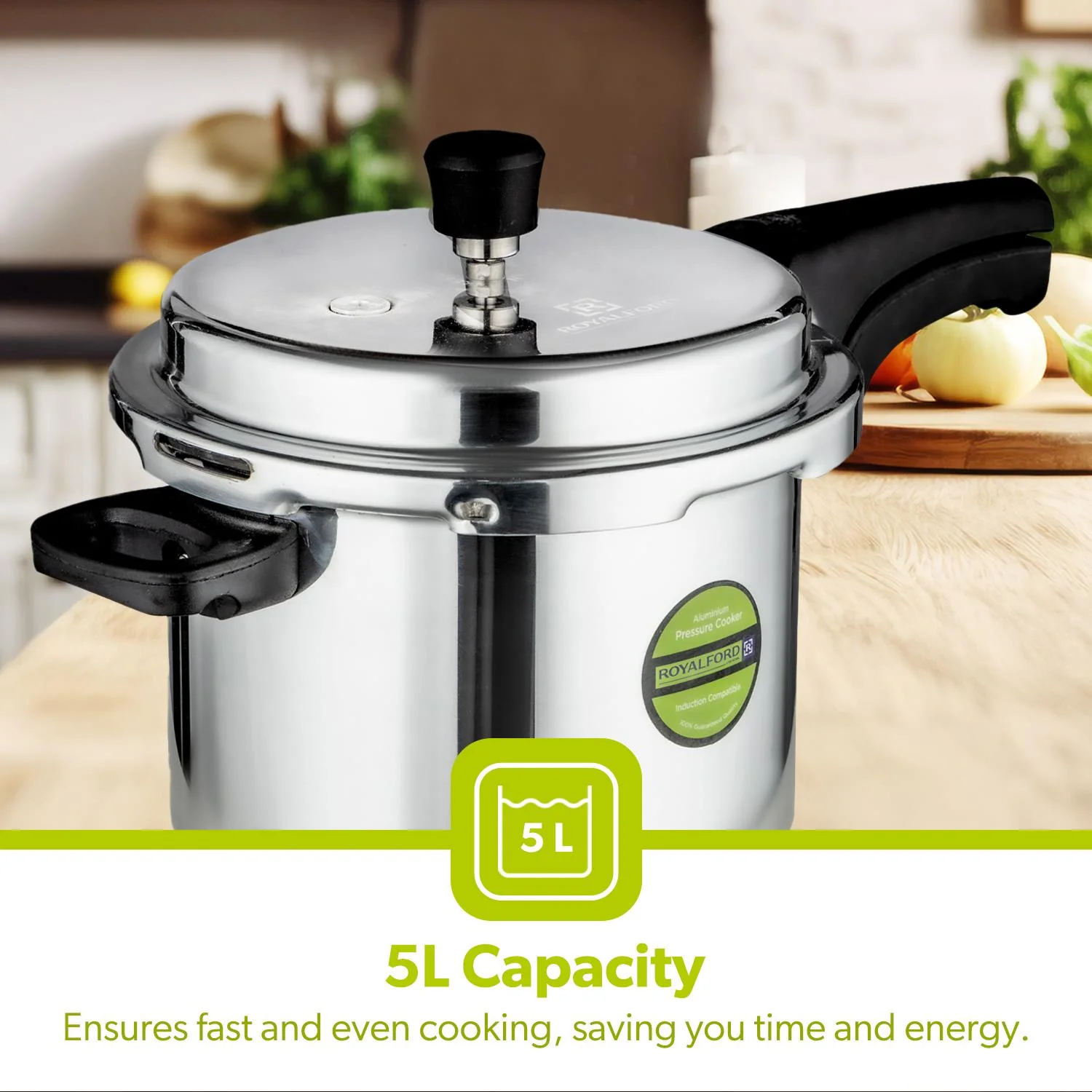 5L Lightweight Aluminium Stovetop Pressure Cooker - Image 3