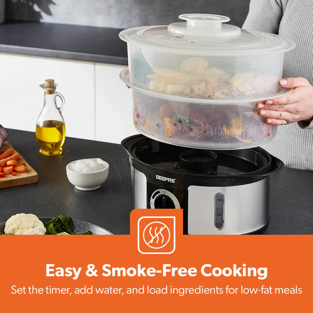 3-Tier Electric Stainless Steel Food Steamer and Cooker 12L - Image 4