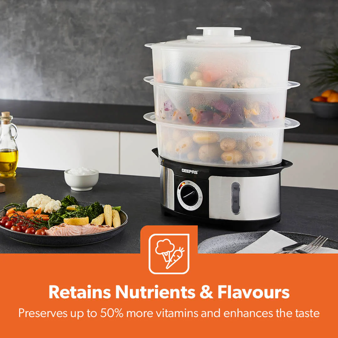 3-Tier Electric Stainless Steel Food Steamer and Cooker 12L - Image 5