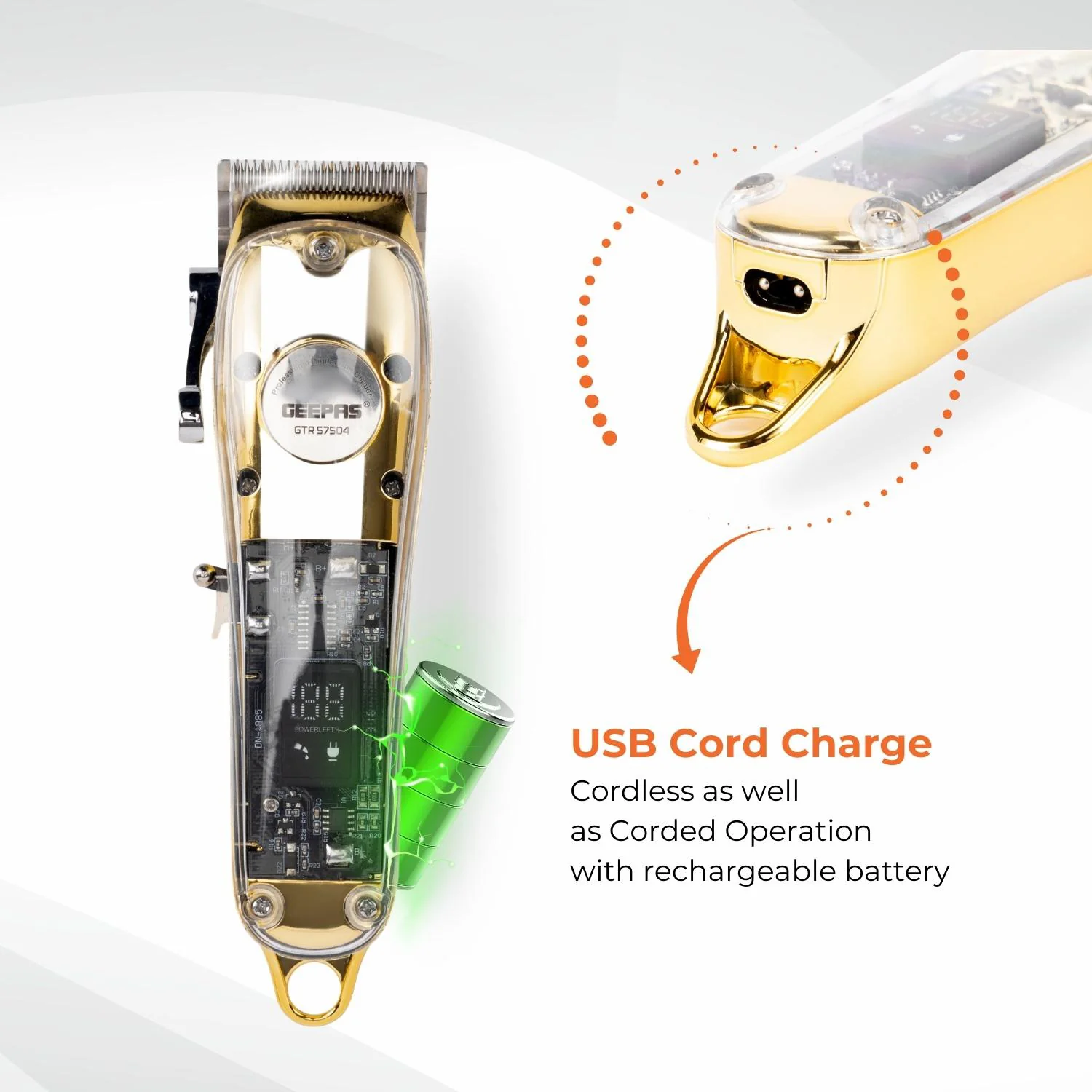 Gold Rechargeable Professional Hair Clipper and Shaver - Image 3