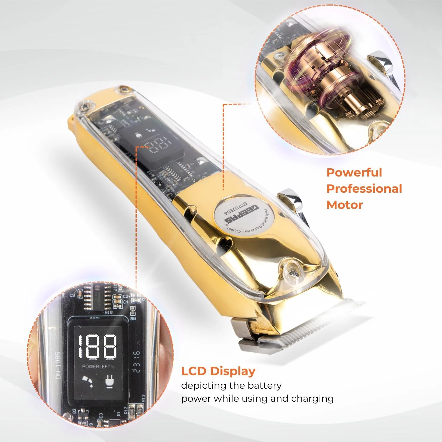 Gold Rechargeable Professional Hair Clipper and Shaver - Image 4