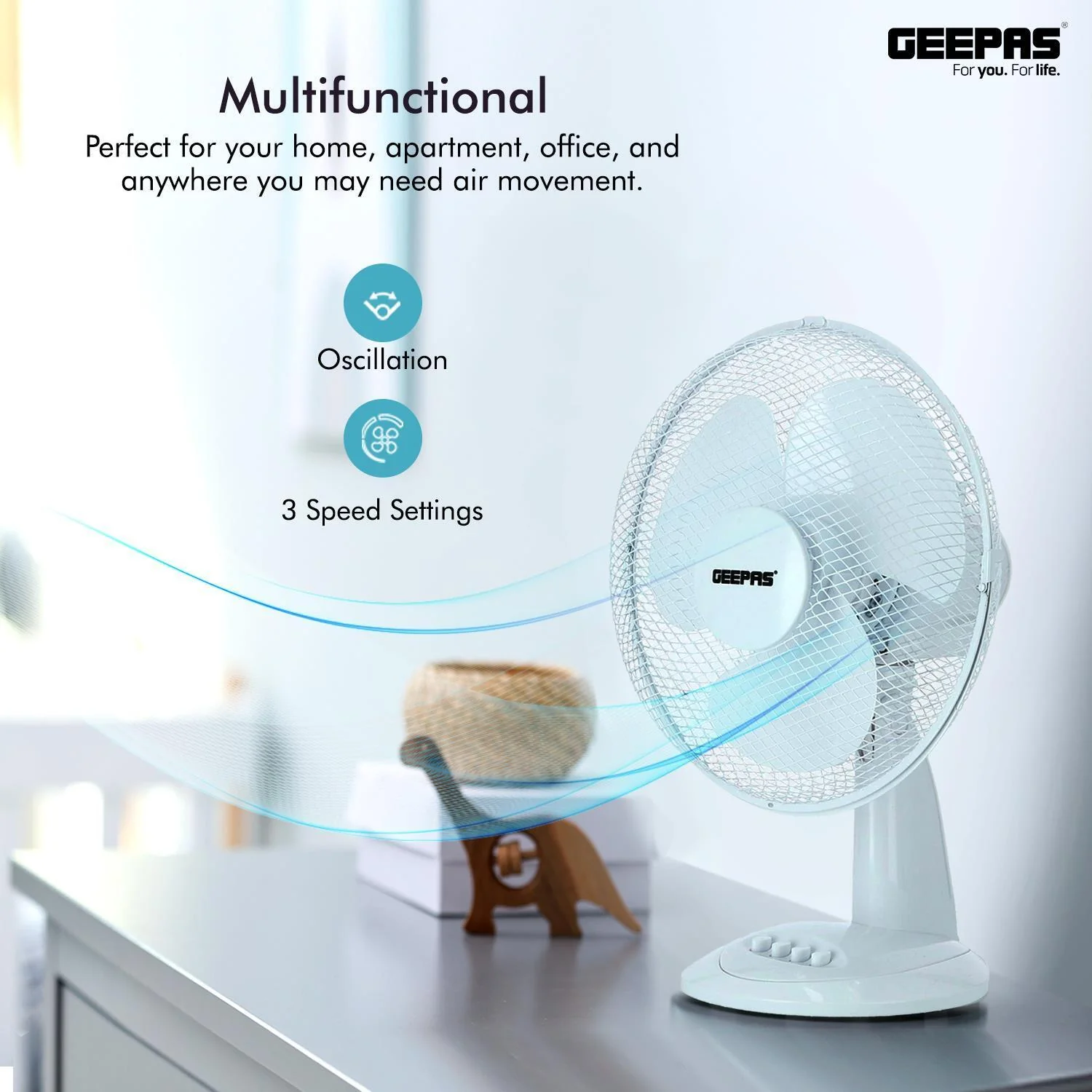 Two White 12" Oscillating Electric Table Fans - Image 4