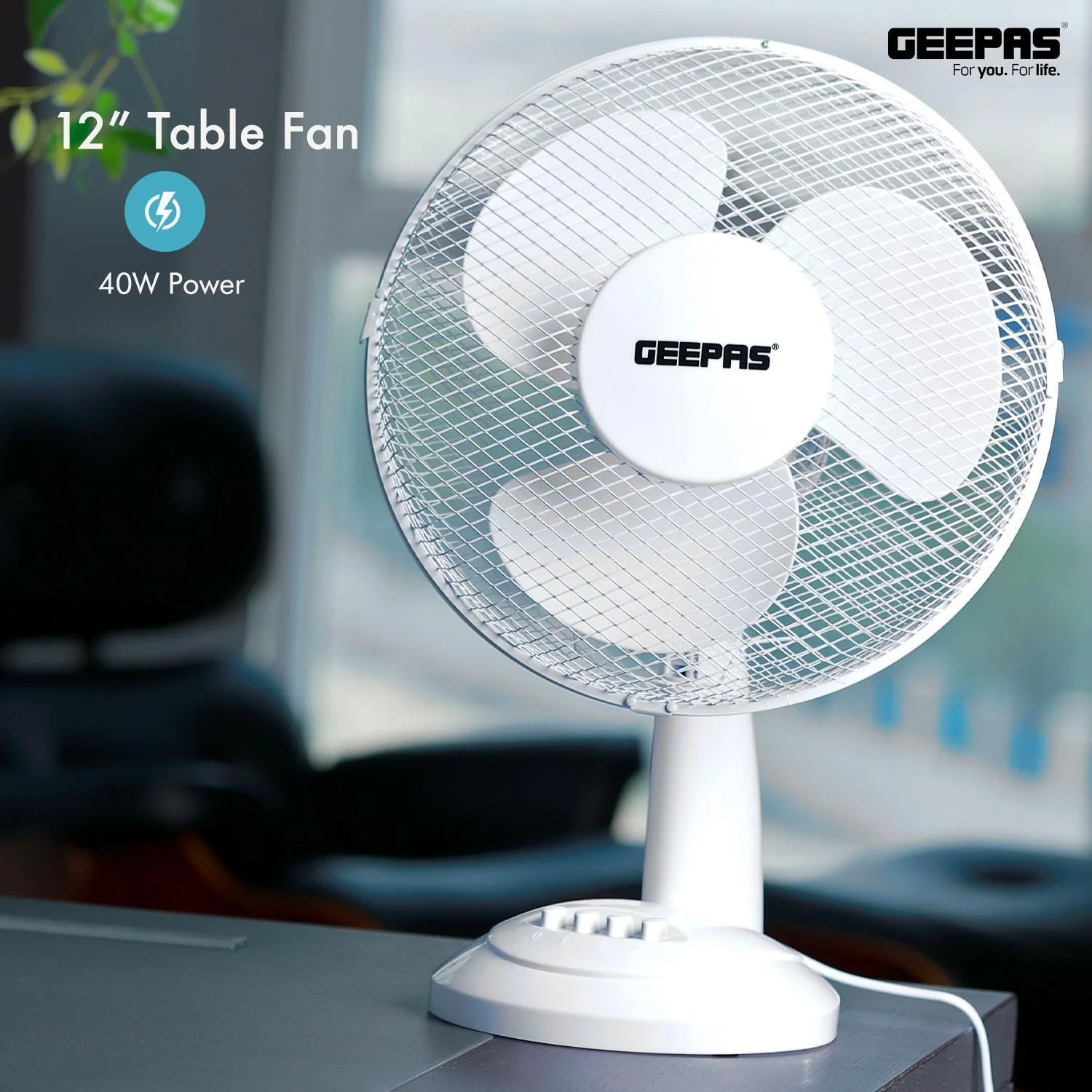 Two White 12" Oscillating Electric Table Fans - Image 6
