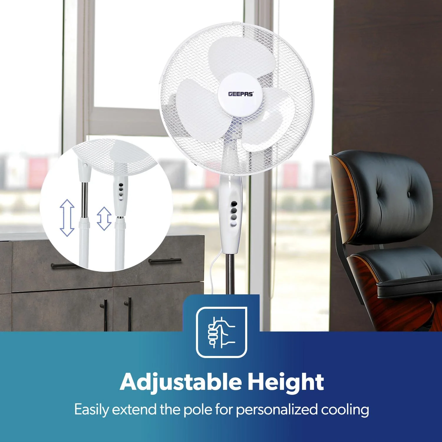 Set Of 2 Deluxe 16-Inch White Oscillating Pedestal Fans - Image 3