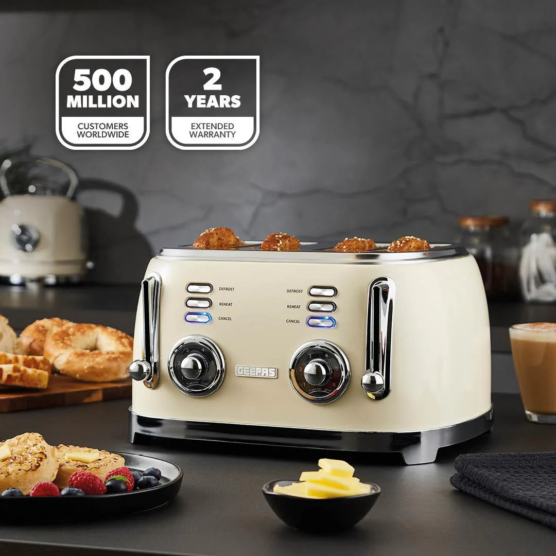 Vintage Cream Retrovive Four-Slice Bread Toaster - Image 2