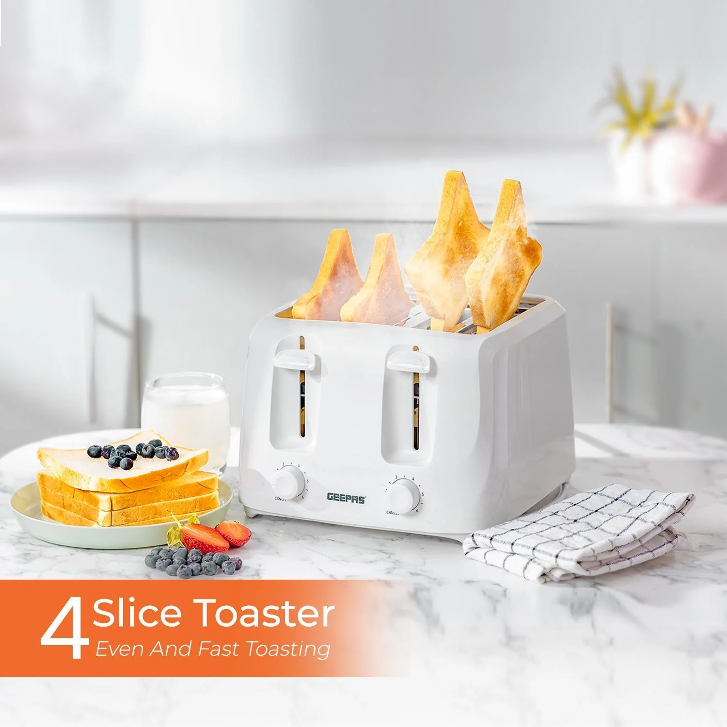 White 1.7L Rapid-Boil Kettle & Four-Slice Toaster Set - Image 4