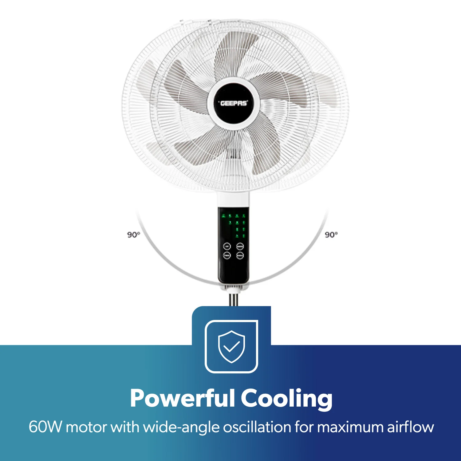 White 16" Digital Pedestal Fan With Remote Control 60W - Image 3