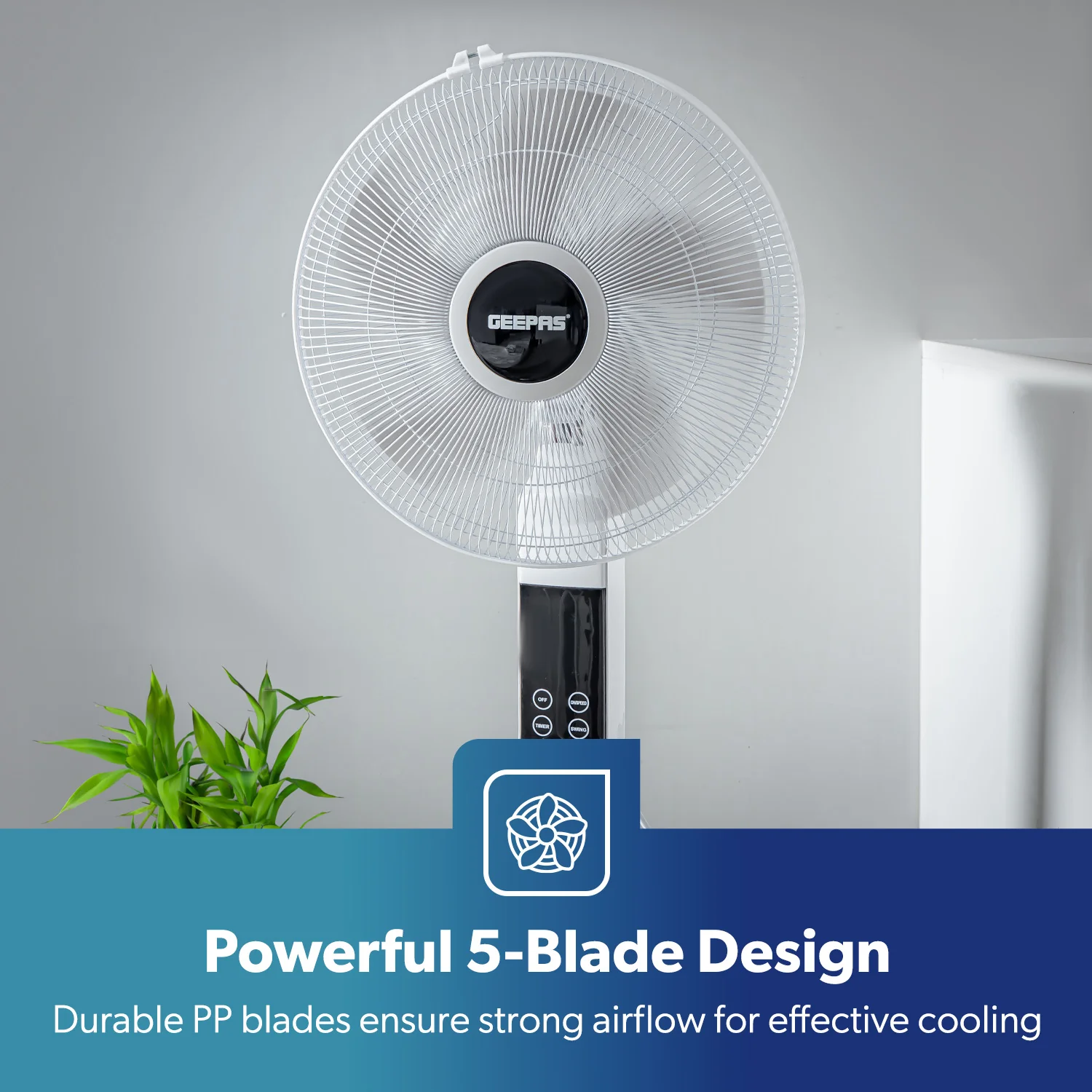 White 16" Digital Pedestal Fan With Remote Control 60W - Image 5
