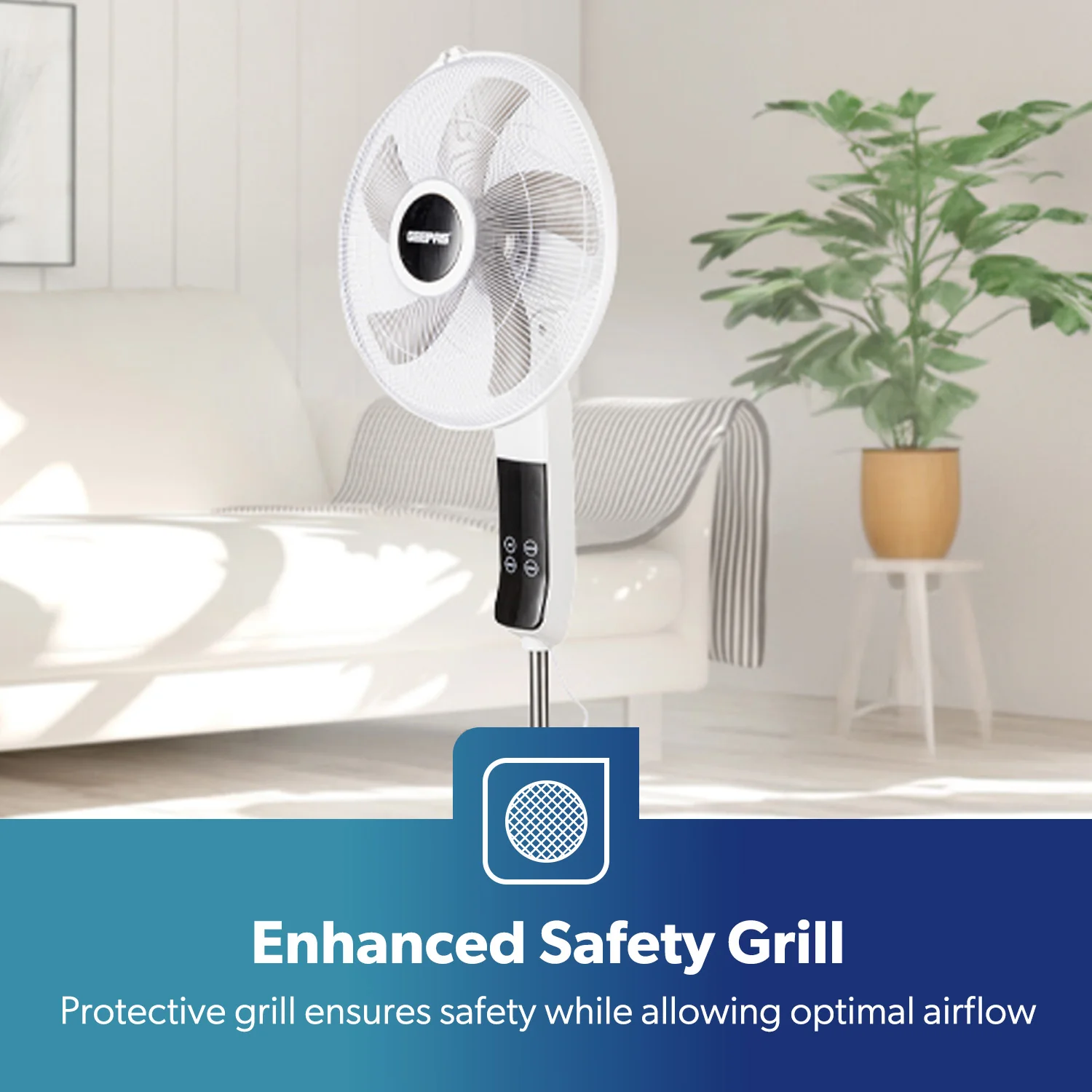 White 16" Digital Pedestal Fan With Remote Control 60W - Image 6