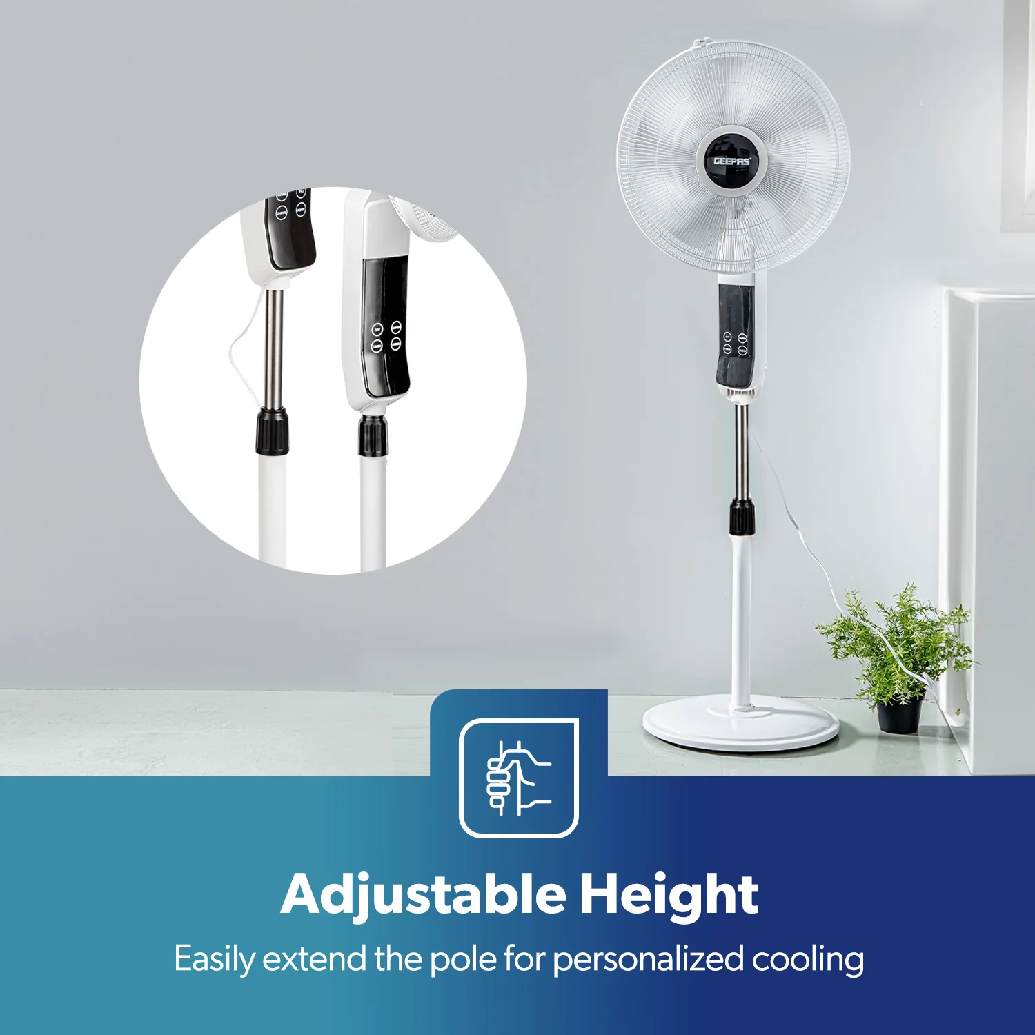 White 16" Digital Pedestal Fan With Remote Control 60W - Image 7