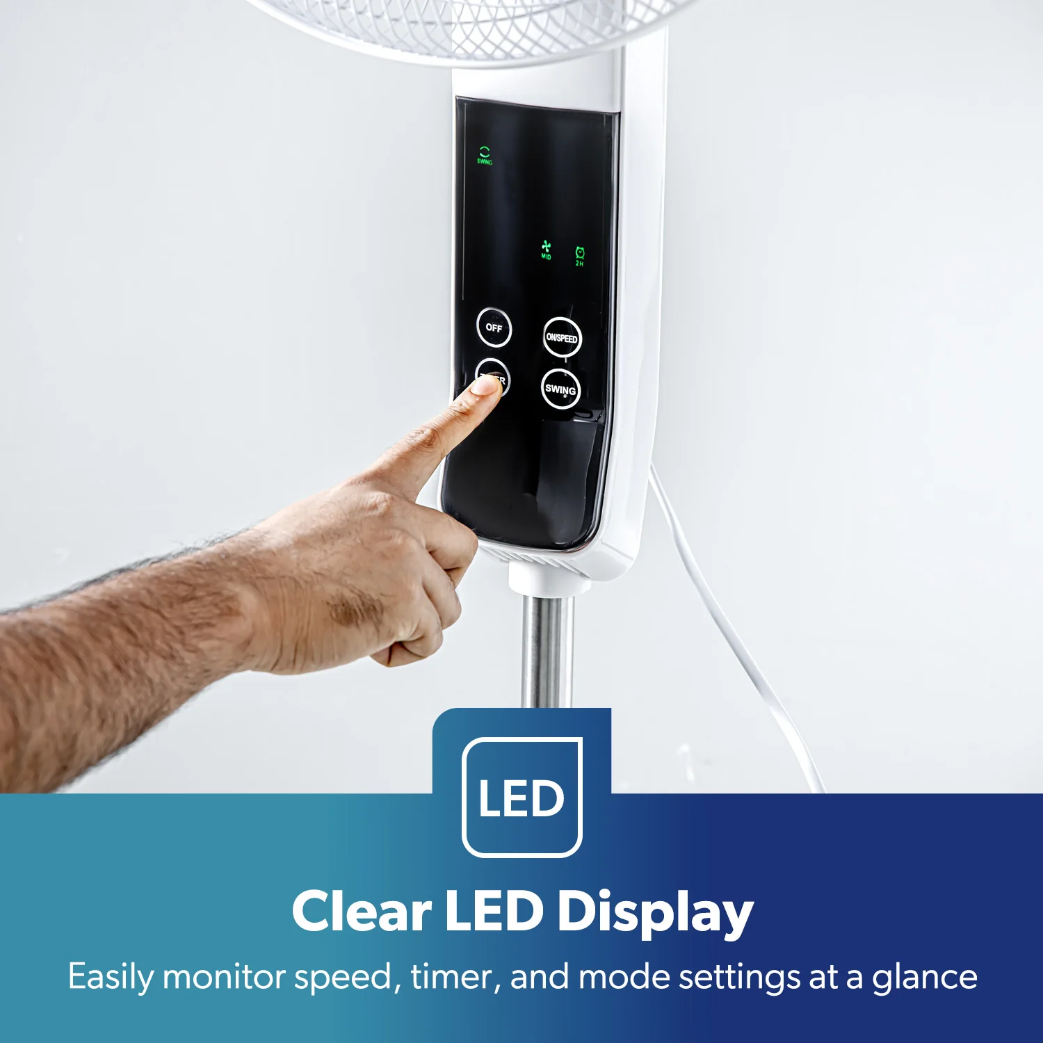 White 16" Digital Pedestal Fan With Remote Control 60W - Image 9