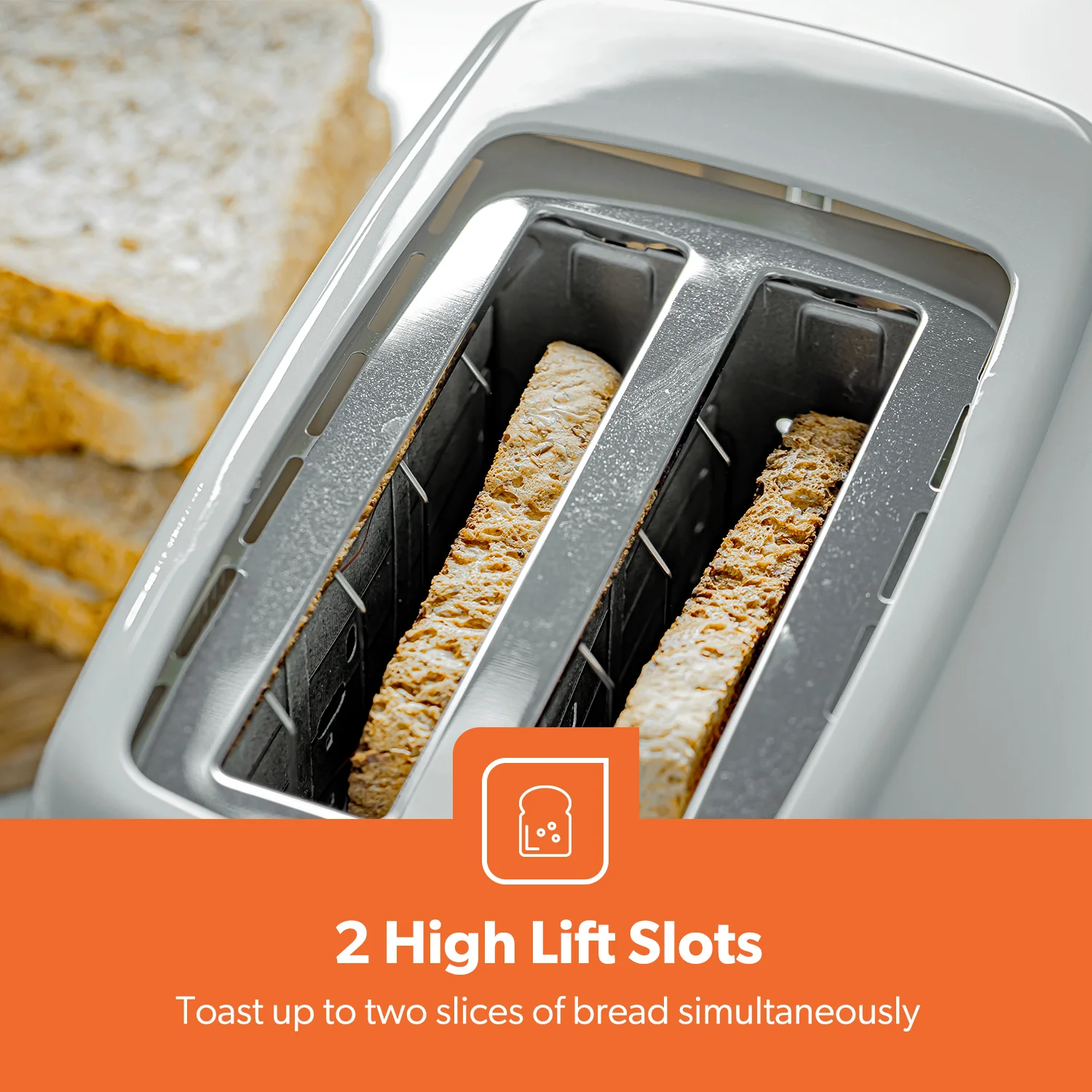 White 2-Slice Bread Toaster With 6 Level Browning - Image 3