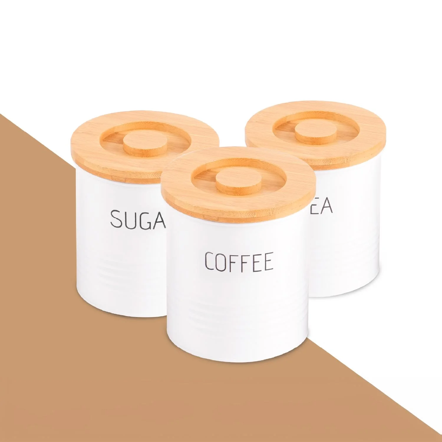 White 3-Piece Tea, Coffee Sugar Storage Container Jars - Image 2