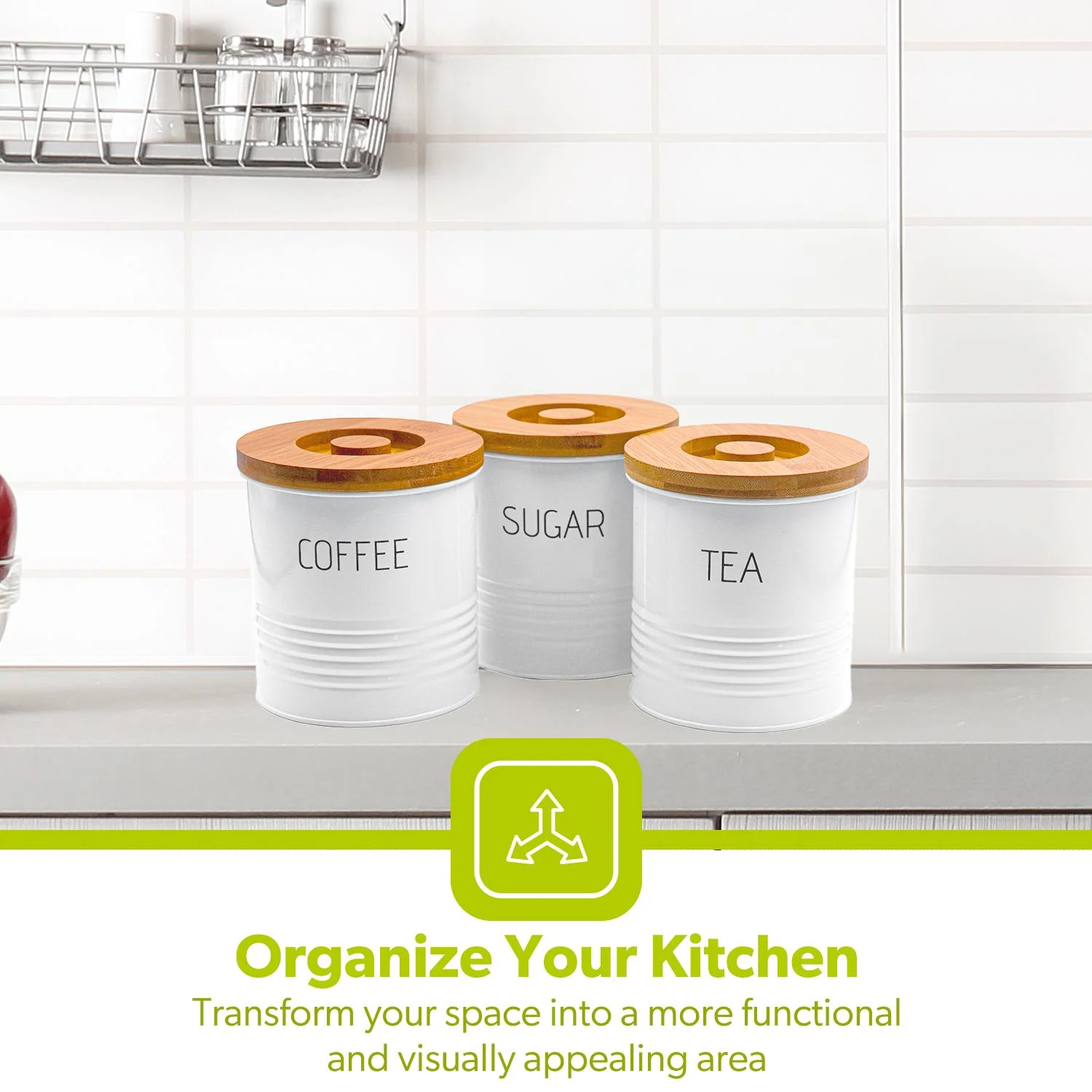 White 3-Piece Tea, Coffee Sugar Storage Container Jars - Image 3