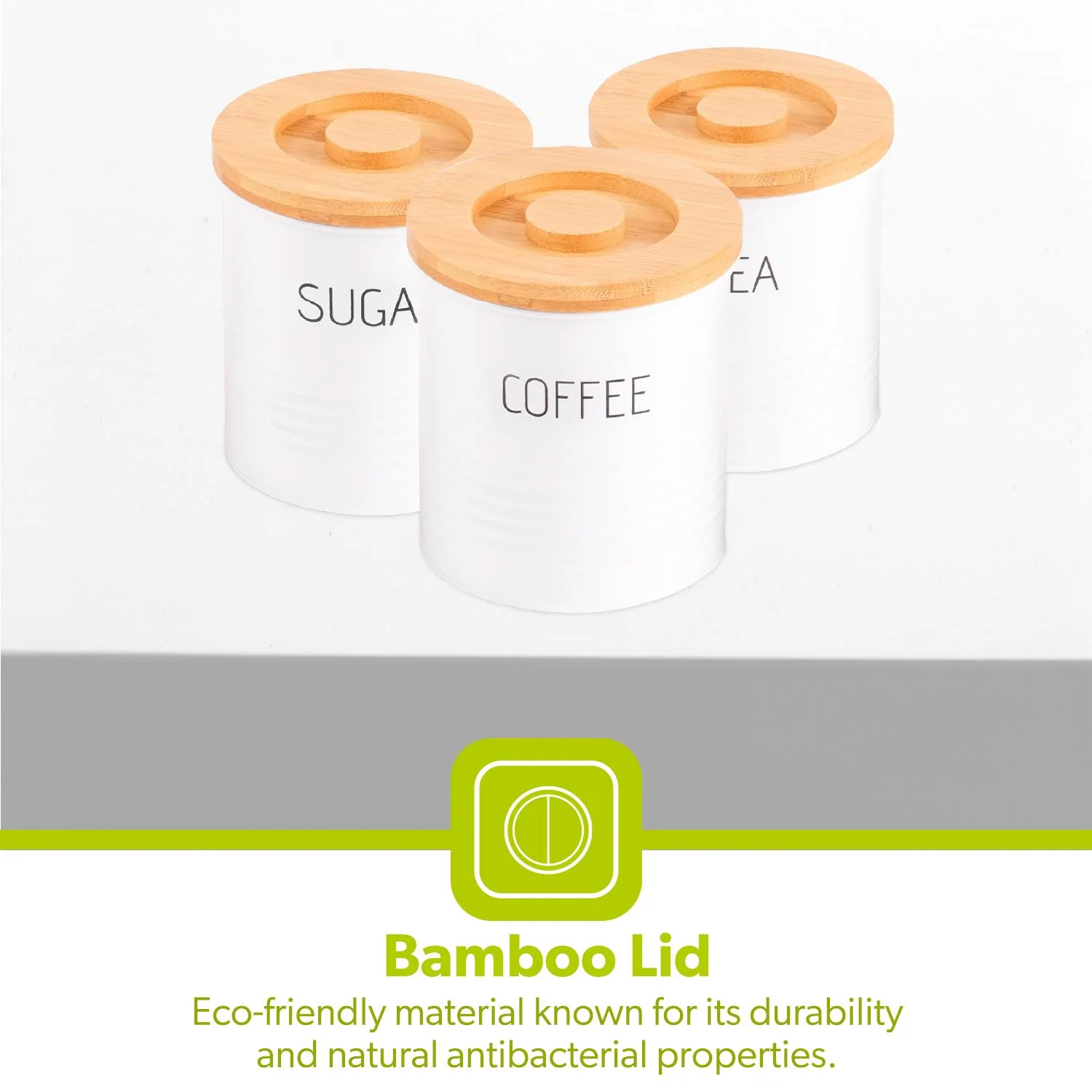 White 3-Piece Tea, Coffee Sugar Storage Container Jars - Image 5