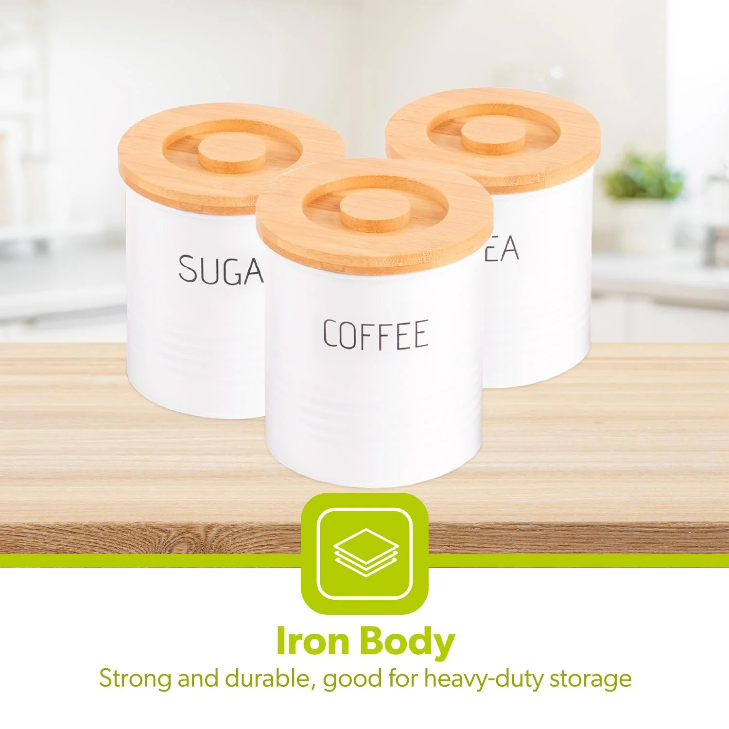 White 3-Piece Tea, Coffee Sugar Storage Container Jars - Image 6