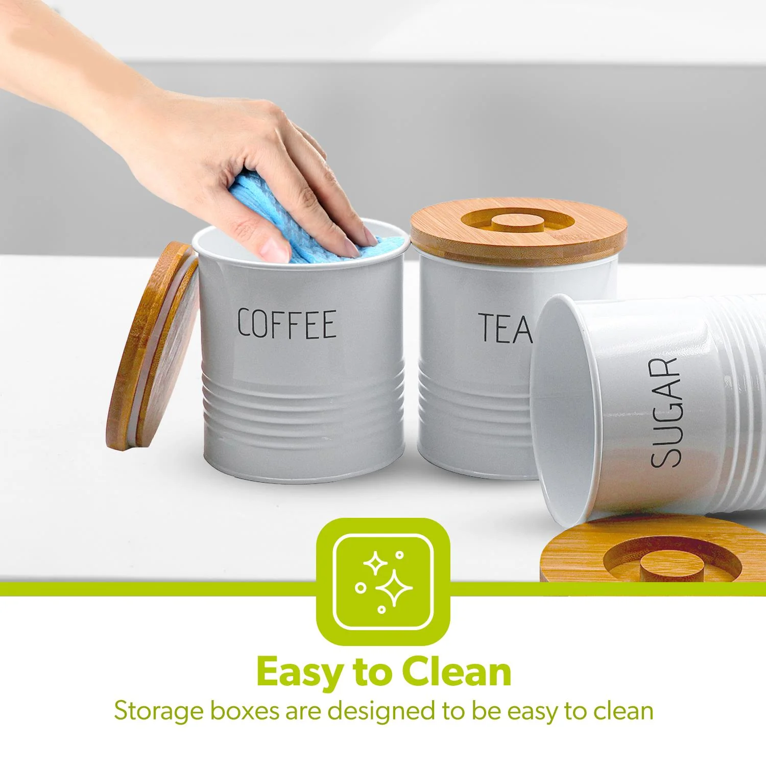 White 3-Piece Tea, Coffee Sugar Storage Container Jars - Image 7