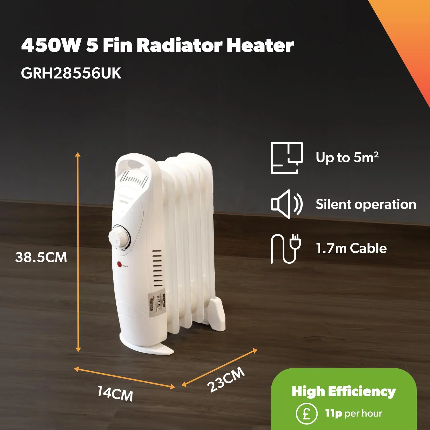 5-Fin White Oil-Filled Radiator 450W Electric Heater - Image 5