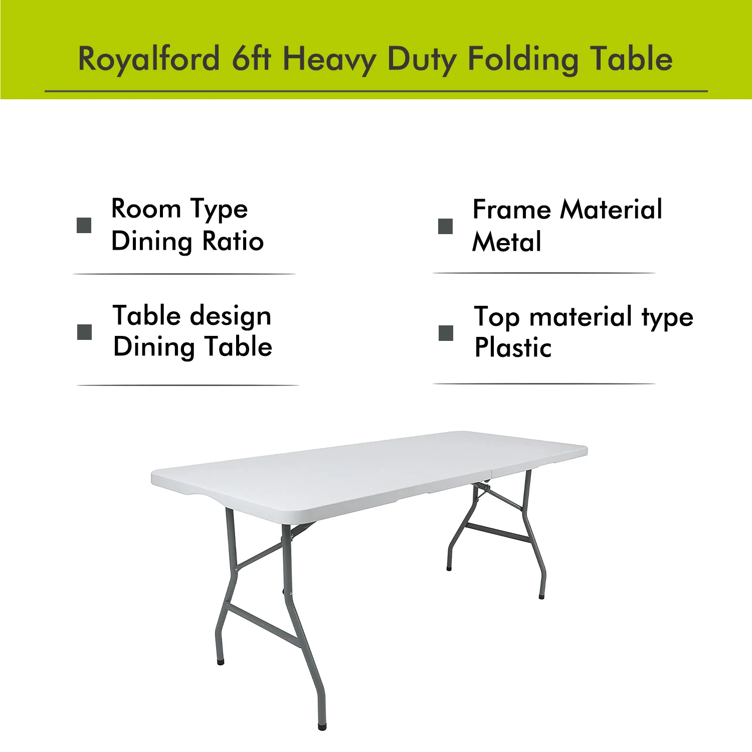 6ft White Heavy-Duty Folding Table, Outdoor & Indoor Portable Table - Image 6