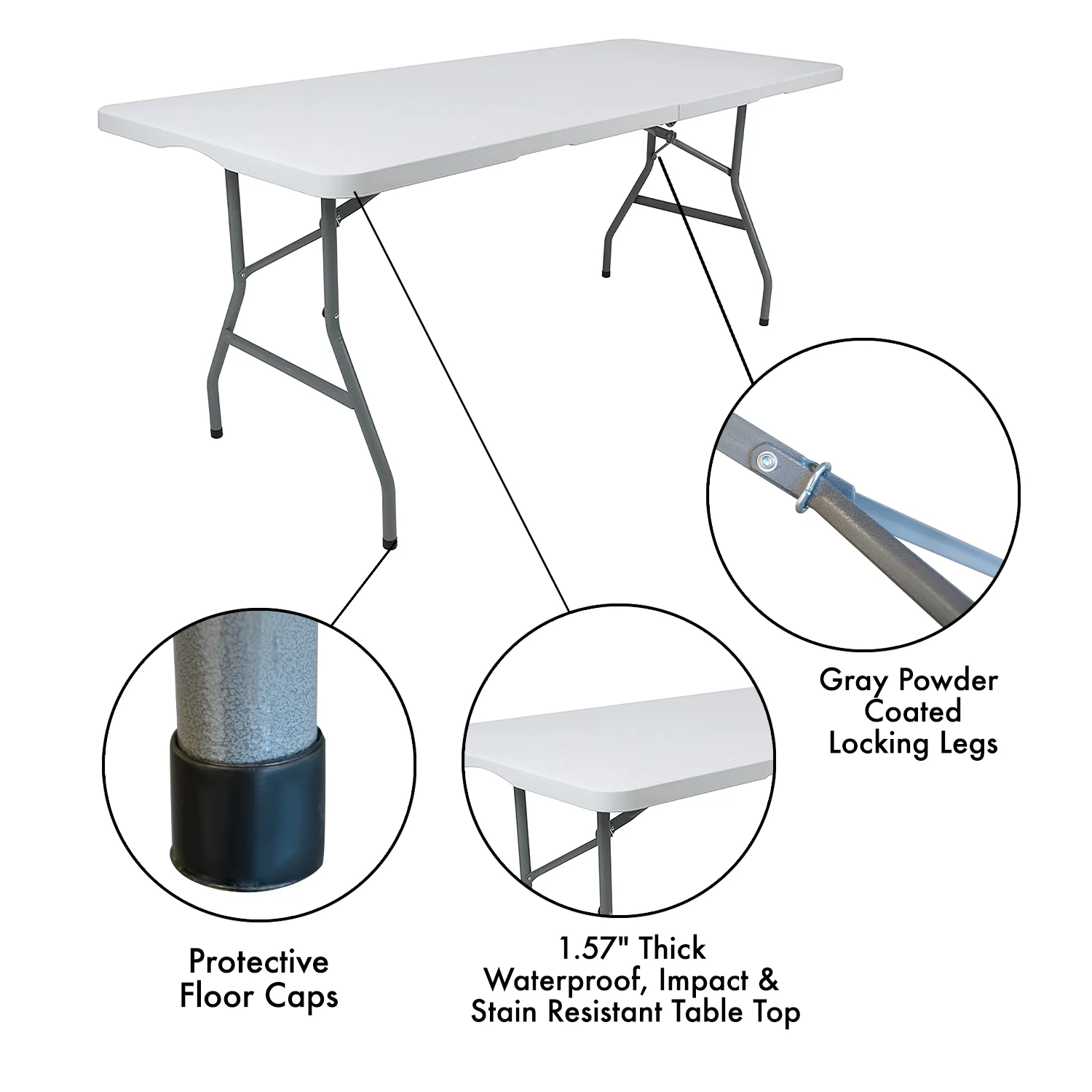 6ft White Heavy-Duty Folding Table, Outdoor & Indoor Portable Table - Image 8