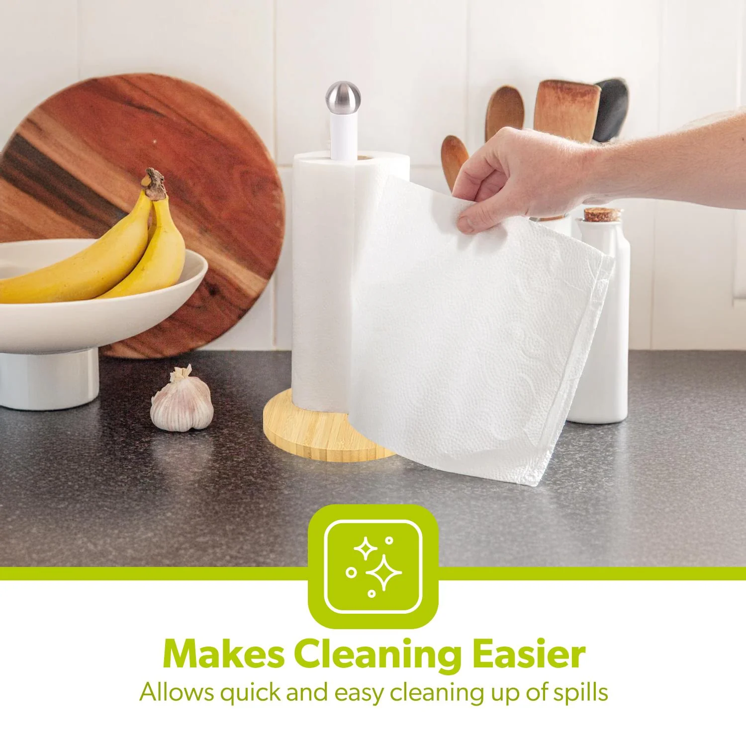 White and Wooden Kitchen Paper Towel Holder - Image 6