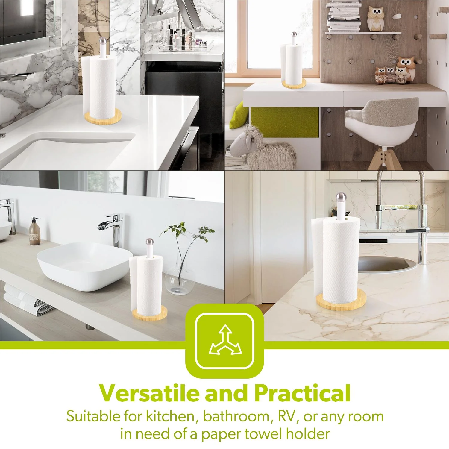 White and Wooden Kitchen Paper Towel Holder - Image 7
