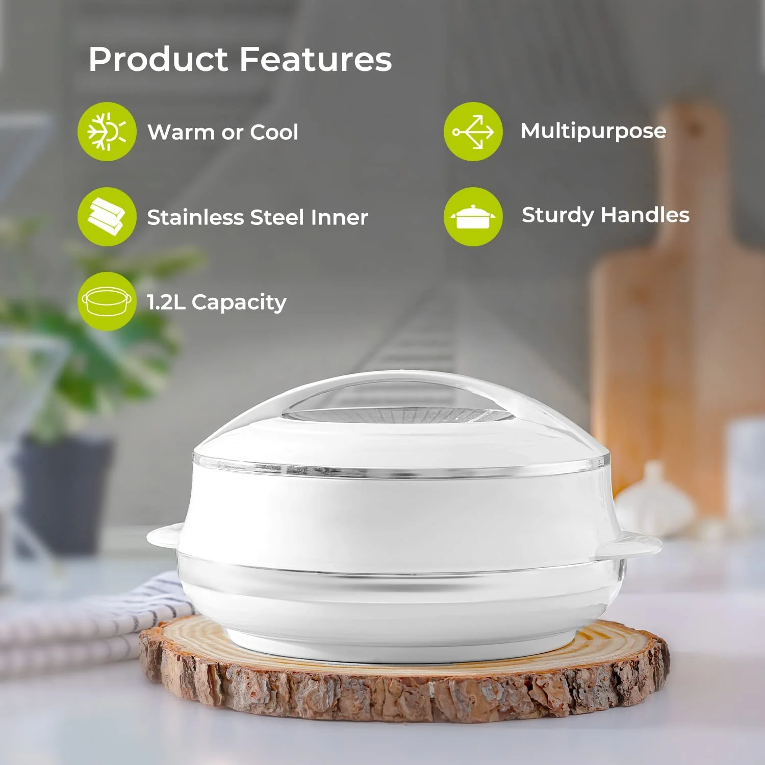 White Insulated Casserole Serving Dish 1.2L - Image 3
