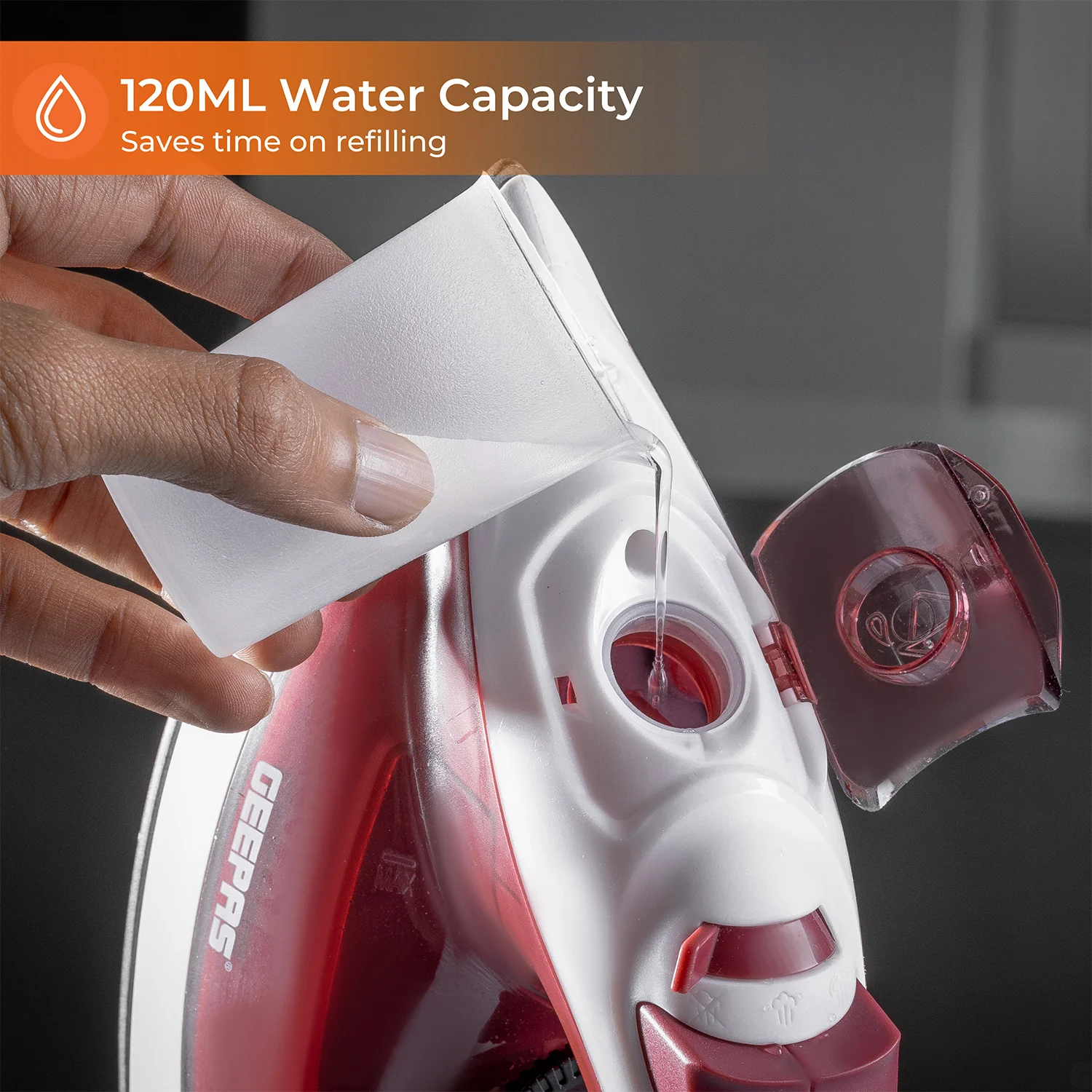 White & Red 1800W Non-Stick Steam Iron With Temperature Controls - Image 5