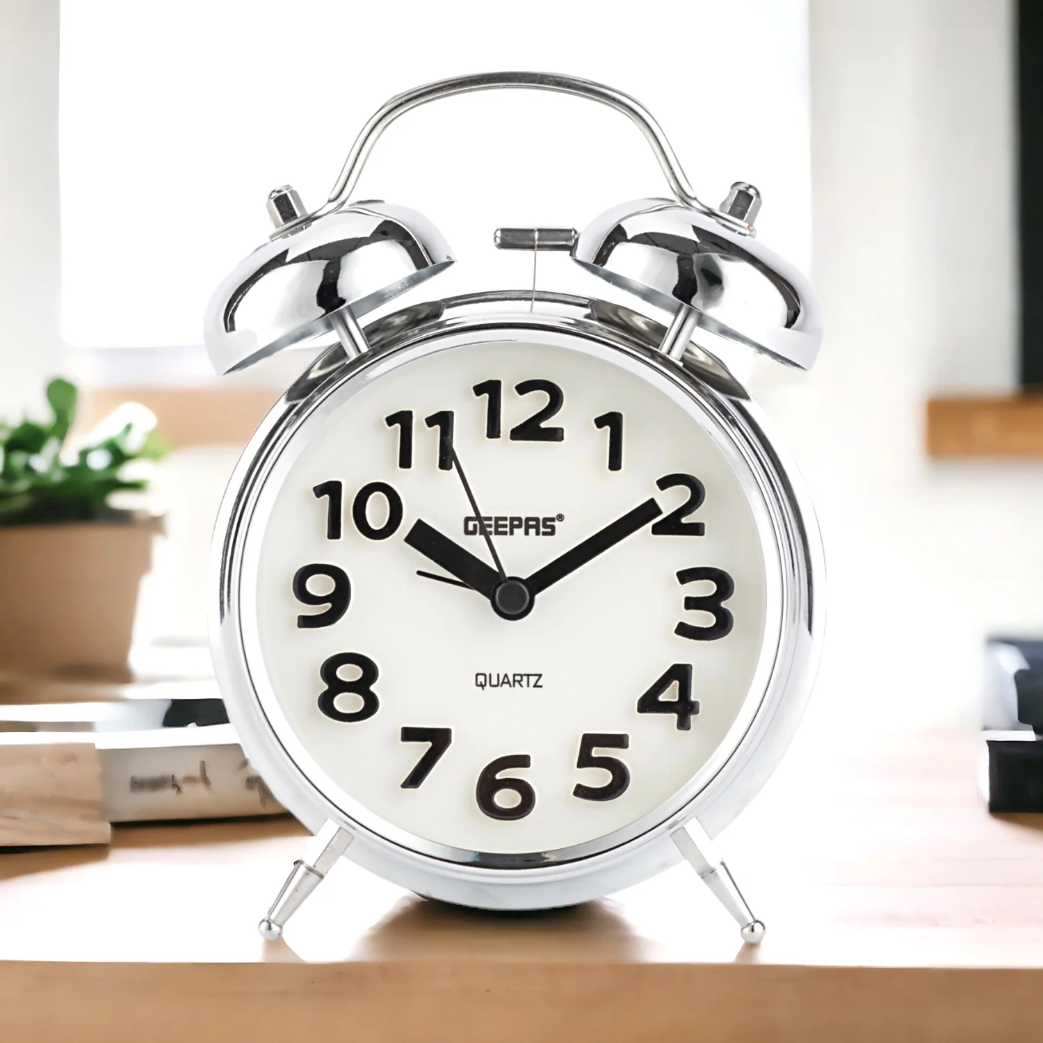 White Retro Bell Alarm Clock With Night Lamp - Image 2