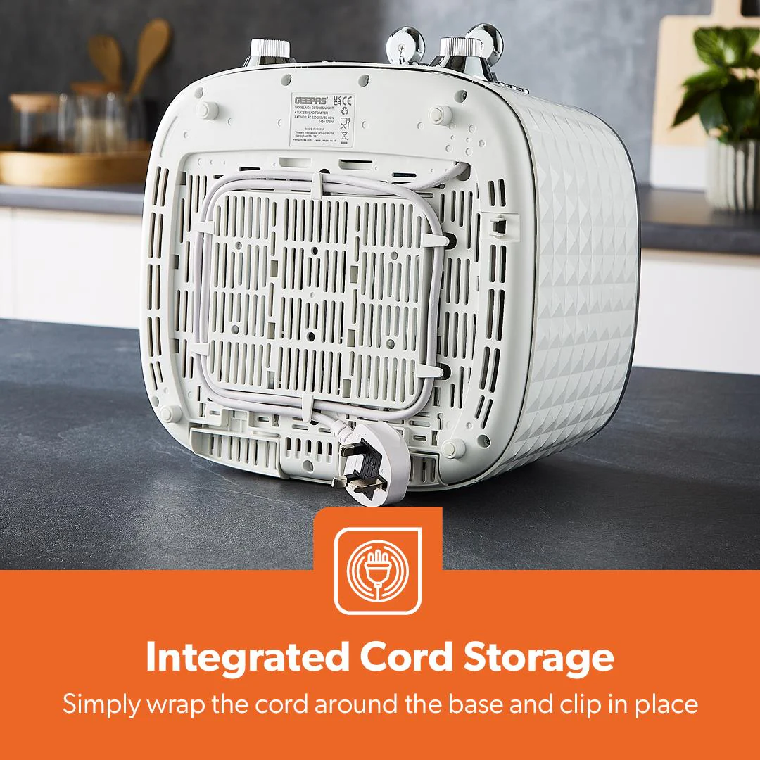 White Short Diamond Four-Slice Toaster and Kettle Set - Image 10
