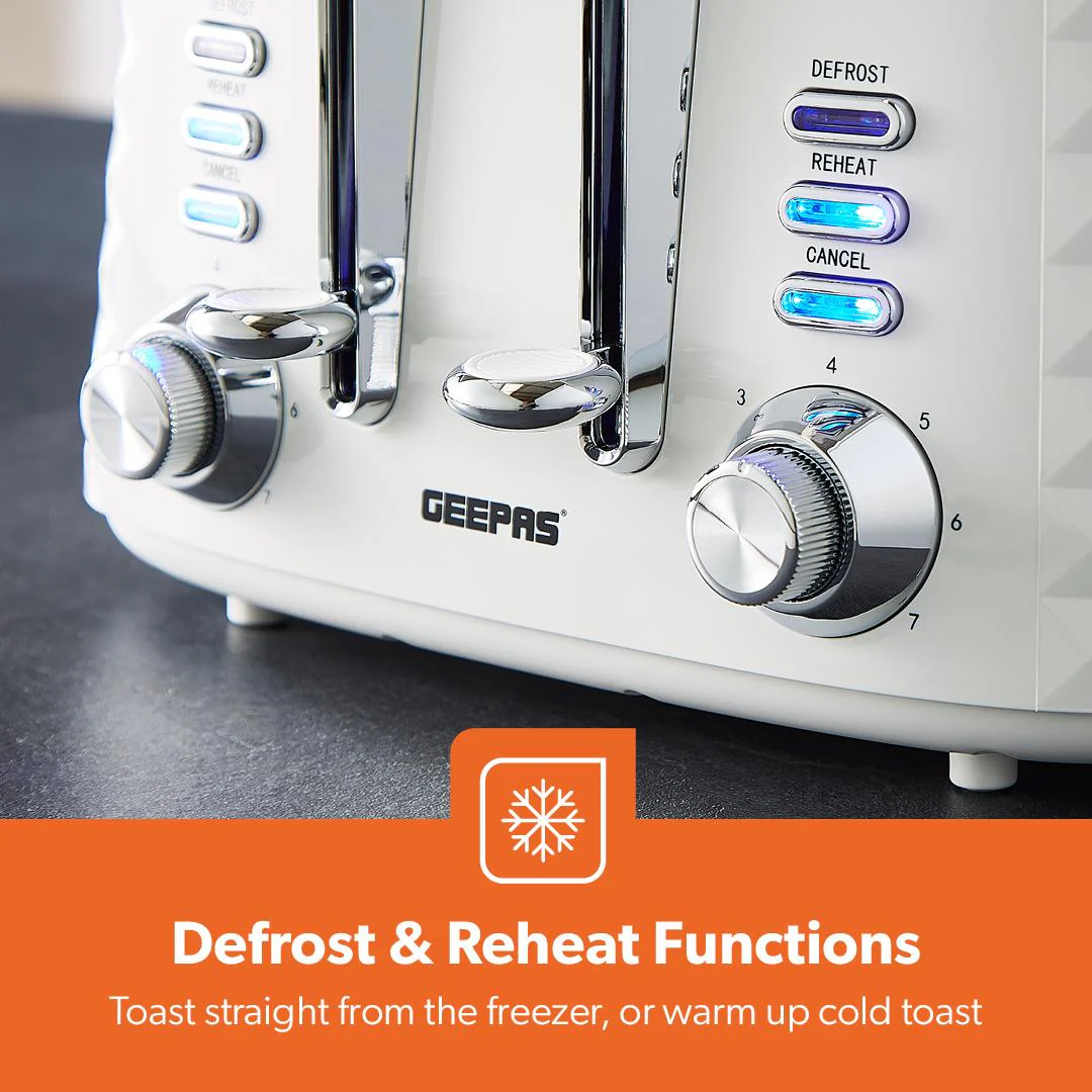 White Short Diamond Four-Slice Toaster and Kettle Set - Image 9